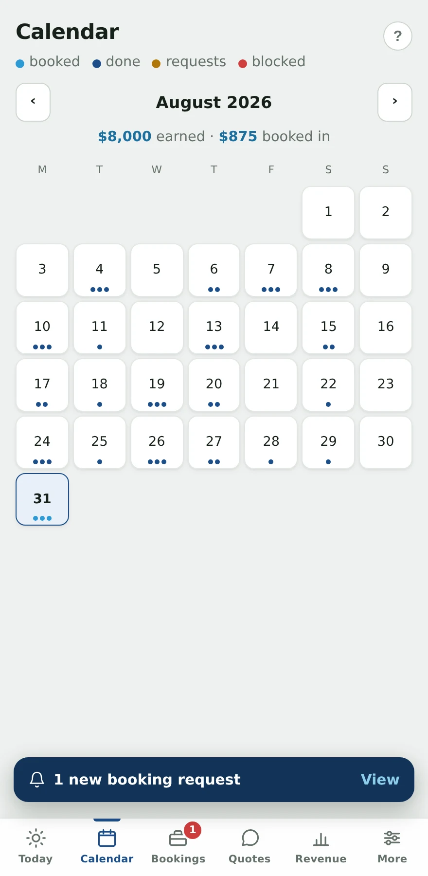 Dashboard calendar view