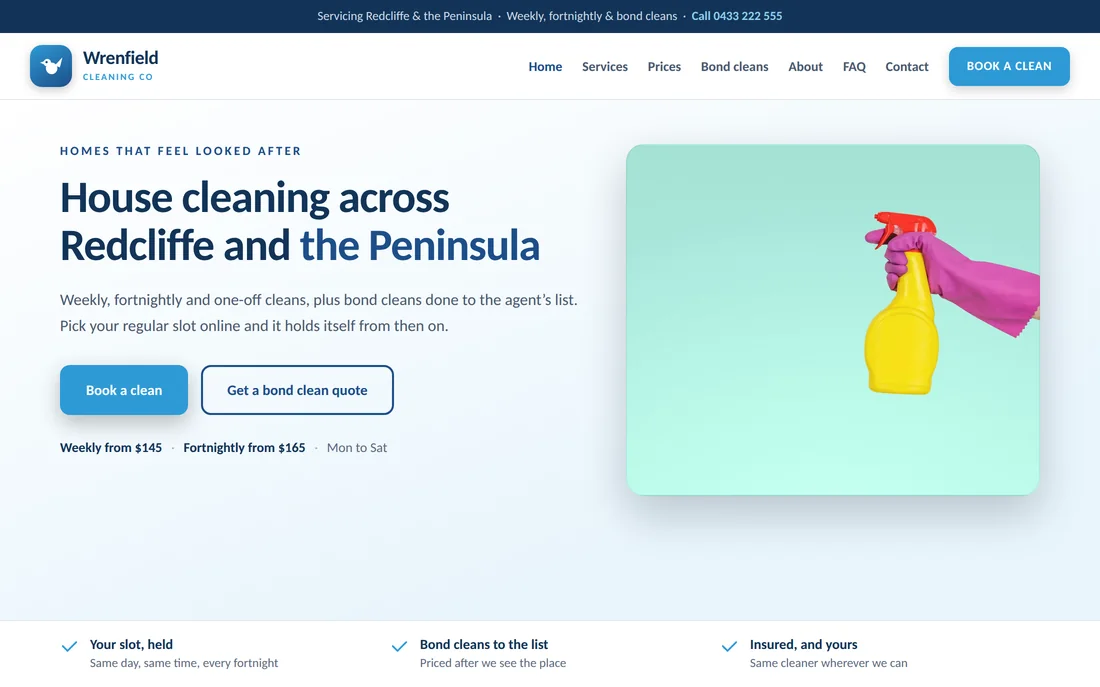 Sample cleaning business website