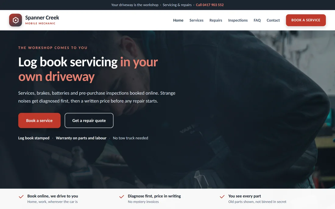 Sample mobile mechanic business website