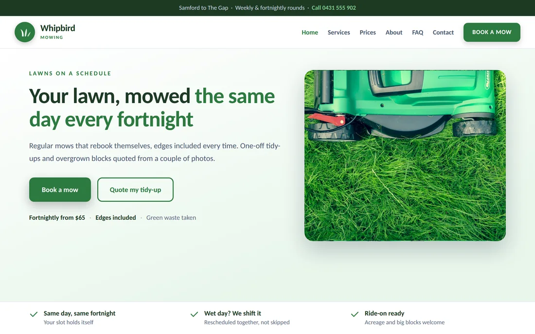Sample lawn mowing business website