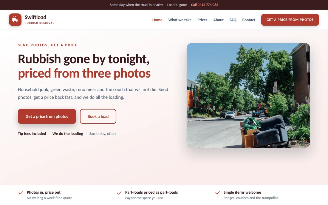 Sample rubbish removal business website